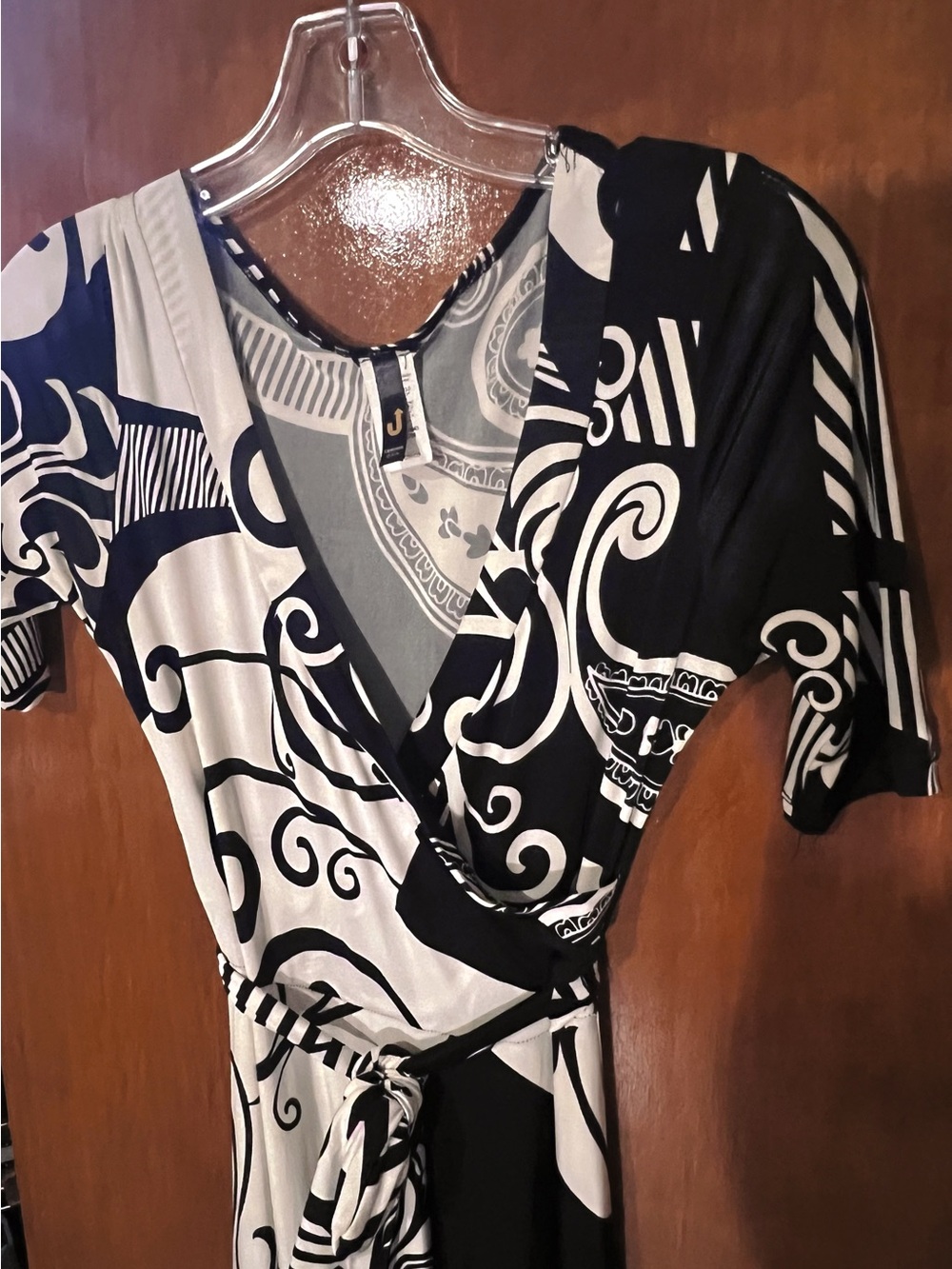 Black & White Patterned Wrap Maxi Dress - Picture 2 of 3